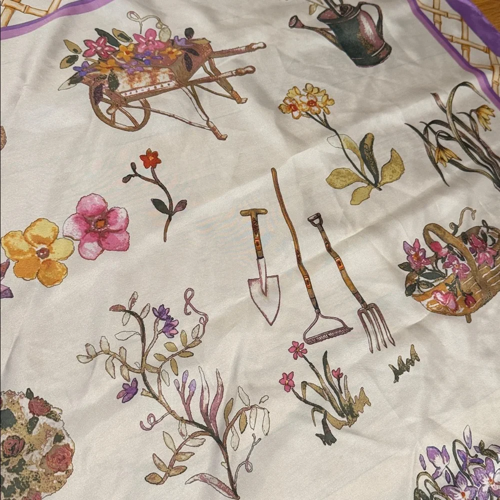 Echo for Talbots Silk Scarf Floral Garden Print Purple Square
